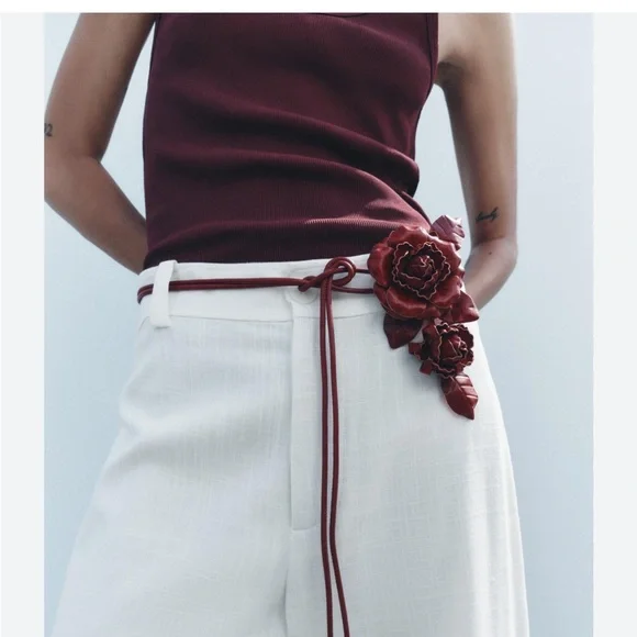 Zara | Accessories | Zara Nwt Circular Red Leather Floral  display picture 3